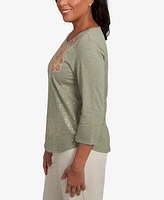 Alfred Dunner Petite Copper Canyon Scattered Sequin Floral Neck Top