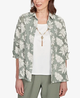 Alfred Dunner Petite Copper Canyon Soutache Leaf Two One Collated Top with Necklace
