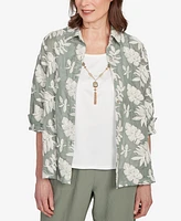 Alfred Dunner Petite Copper Canyon Soutache Leaf Two One Collated Top with Necklace