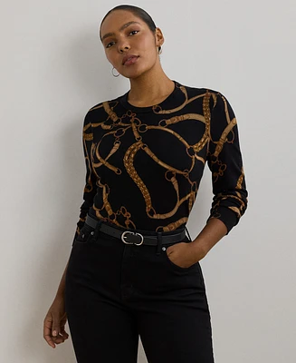 Lauren Ralph Plus Belting-Print Cotton-Blend Sweater