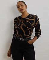 Lauren Ralph Plus Belting-Print Cotton-Blend Sweater