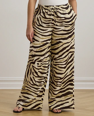 Lauren Ralph Plus Zebra-Print Linen Wide-Leg Pants
