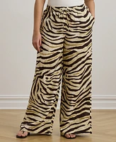 Lauren Ralph Plus Zebra-Print Linen Wide-Leg Pants