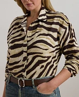Lauren Ralph Plus Relaxed-Fit Zebra-Print Linen Shirt