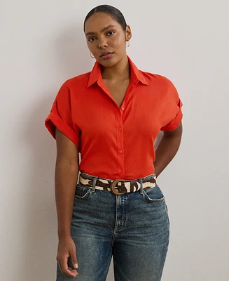 Lauren Ralph Plus Relaxed-Fit Linen Short-Sleeve Shirt