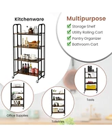 Folding Kitchen Utility Serving Island Cart with Storage Shelves