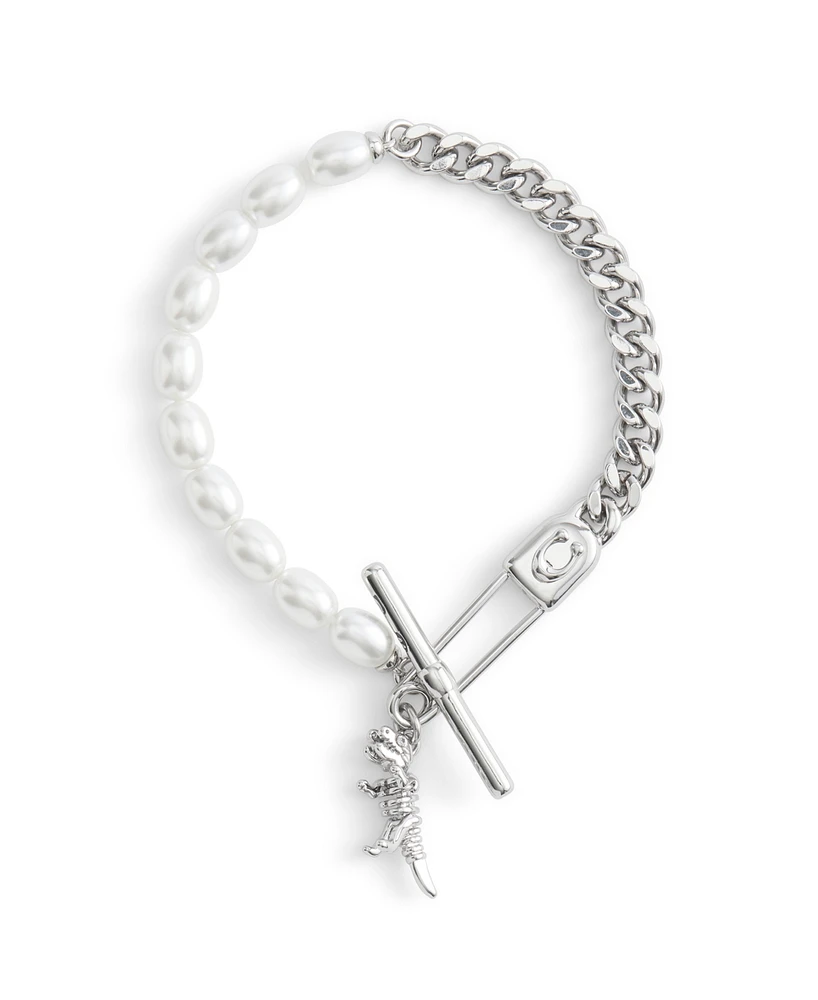 Coach Faux Cultivated Pearl Signature Rexy Safety Pin Strand Bracelet