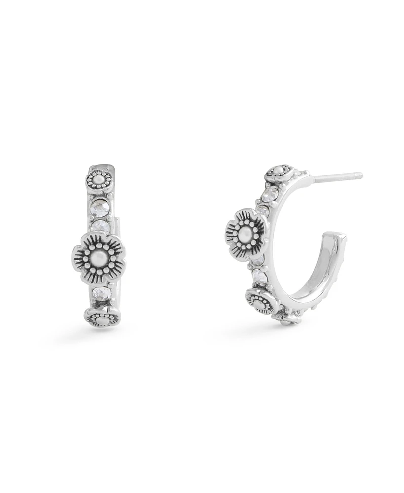 Coach Faux Cultivated Pearl Signature Tea Rose Huggie Earrings