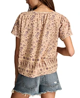Lucky Brand Women's Cotton Crochet-Trim V-Neck Top