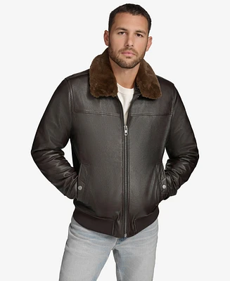 Andrew Marc Black Label Men's Hedland Leather Jacket with Shearling Collar