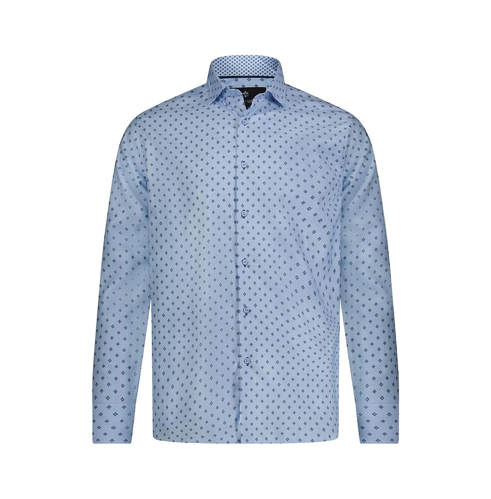 Luchiano Visconti Men's Aqua with Teal Print Long sleeve shirt