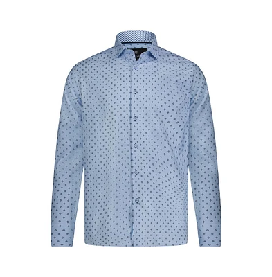 Luchiano Visconti Men's Aqua with Teal Print Long sleeve shirt