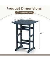 30 Inch Square Bar Table Dining Table with Slatted Tabletop for Poolside