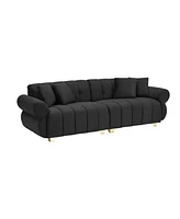 89-inch spring-wrapped cushions, 3 flannelette sofas, stylish metal feet and 4 throw pillows make for a modern living room bedroom