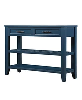 Mid-Century Navy Blue Console Sofa Table