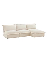 Armless Modular Sectional: Cream Chenille, Reversible Ottoman, Free Combination