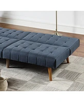 Navy Color Modern Convertible Sofa 1 Piece Set Couch Polyfiber Plush Tufted Cushion Sofa Wooden Legs