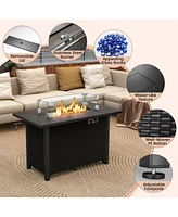 50000 Btu 2 Inch ropane Gas Fire Pit Table with Wind Guard and Glass Rocks