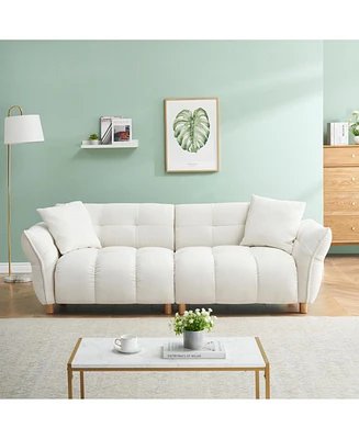93.70 inches long, Teddy Sofa Fabric, with two matching pillows and three spacious and comfortable seats, for Apartment Office Living Room - Beige