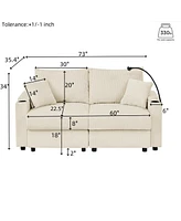 Beige Corduroy Sofa Set with Storage & Cup Holders