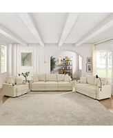 Beige Corduroy Sofa Set with Storage & Cup Holders