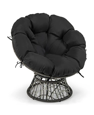 Pe Wicker Papasan Chair with Thick and Removable Cushion