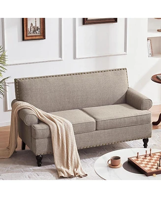 62'' Loveseat Sofa, Mid Century Modern Sofa Couches for Living Room, Upholsteded Love Seats Furniture for Small Space, Bear 500lbs,Brown