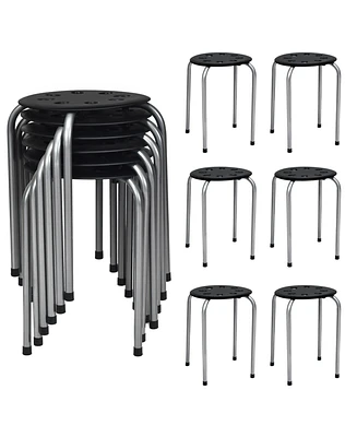 17.5 Inch Set of 6 Portable Plastic Stack Stools with Metal Frame