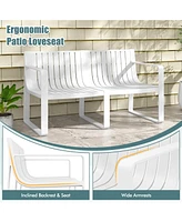 Weather-resistant Plastic 2-Person Bench with Curved Backrest