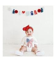 Sweet Wink Baby Girls Patriotic Sequin Bow Patch Short Sleeve Romper