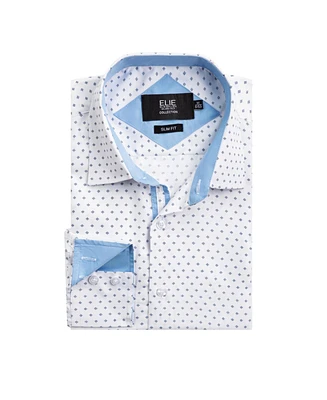 Elie Balleh Big Boys White Micro Ditsy Print Slim Fit Shirt for