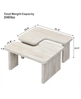 Rectangular Wood Detachable Coffee Table in White (47.24"x23.62" & 35.43"x31.49")