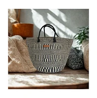 Balance Stripes Handmade Sisal Beach Market Sustainable Straw Basket Tote Bag