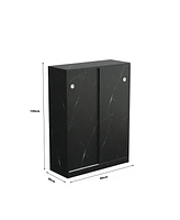 Marble black shoe cabient with sliding door have 6 layers can storage at least30 pairs shoes