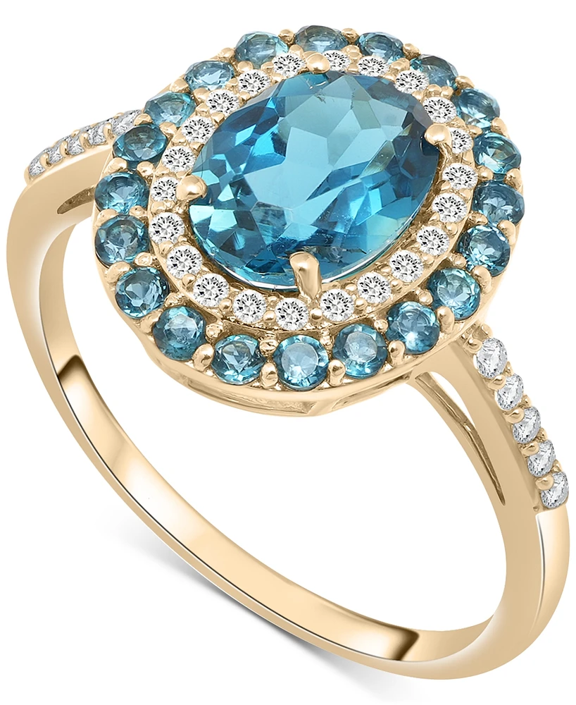 London Blue Topaz (2-1/10 ct. t.w.) & Diamond (1/5 ct. t.w.) Oval Halo Ring in 14k Gold