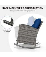 3 Pcs Patio Wicker Rocking Set with Tempered Glass Table & Soft Cushions Outdoor