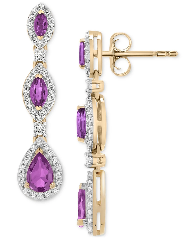 Amethyst (1-5/8 ct. t.w.) & Diamond (1/2 ct. t.w.) Pear & Marquise Halo Drop Earrings in 14k Gold