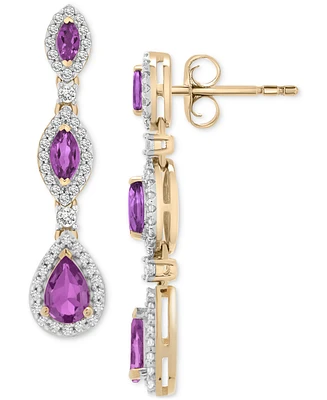 Amethyst (1-5/8 ct. t.w.) & Diamond (1/2 ct. t.w.) Pear & Marquise Halo Drop Earrings in 14k Gold