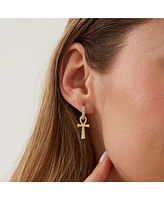 Spero London Sterling Silver Egyptian Ankh Zirconia Hoop Earring - Silver