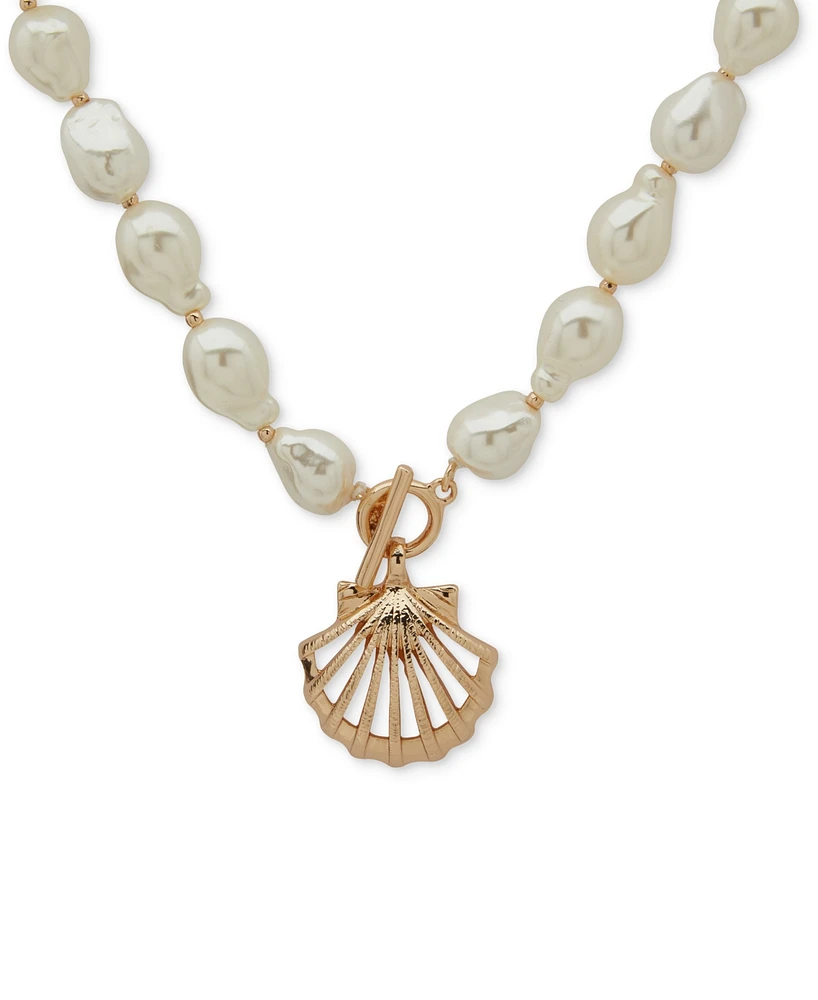 Anne Klein Gold-Tone Shell Imitation Pearl Beaded Pendant Necklace, 16" + 3" extender