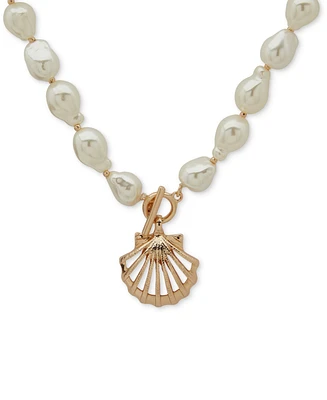 Anne Klein Gold-Tone Shell Imitation Pearl Beaded Pendant Necklace, 16" + 3" extender