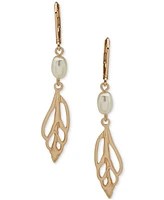 Anne Klein Gold-Tone Imitation Pearl Shell Linear Drop Earrings