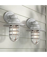 Marlowe 13 1/4" High Farmhouse Rustic Modern Hooded Cage Outdoor Wall Light Fixture Mount Porch House Exterior Outside Set of 2 Edison Bulb Weath