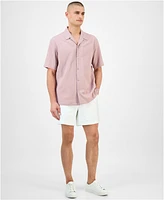 Alfani Men's Short Sleeve Puckered Button-Front Camp Shirt, Exclusively at Macy's