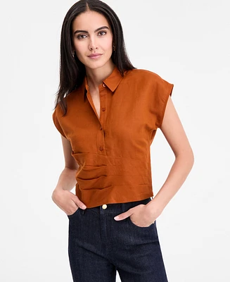 I.n.c. International Concepts Women's Linen-Blend Wrap Blouse, Exclusively at Macy's