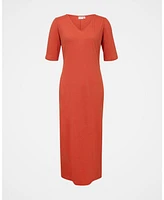 Celtic & Co. Women's Linen Cotton Blend V-Neck Midi Dress