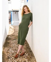 Celtic & Co. Women's Linen Blend Button Back Midi Dress