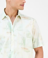 Alfani Men's Painterly Texture Short Sleeve Button-Front Shirt, Exclusively at Macy's