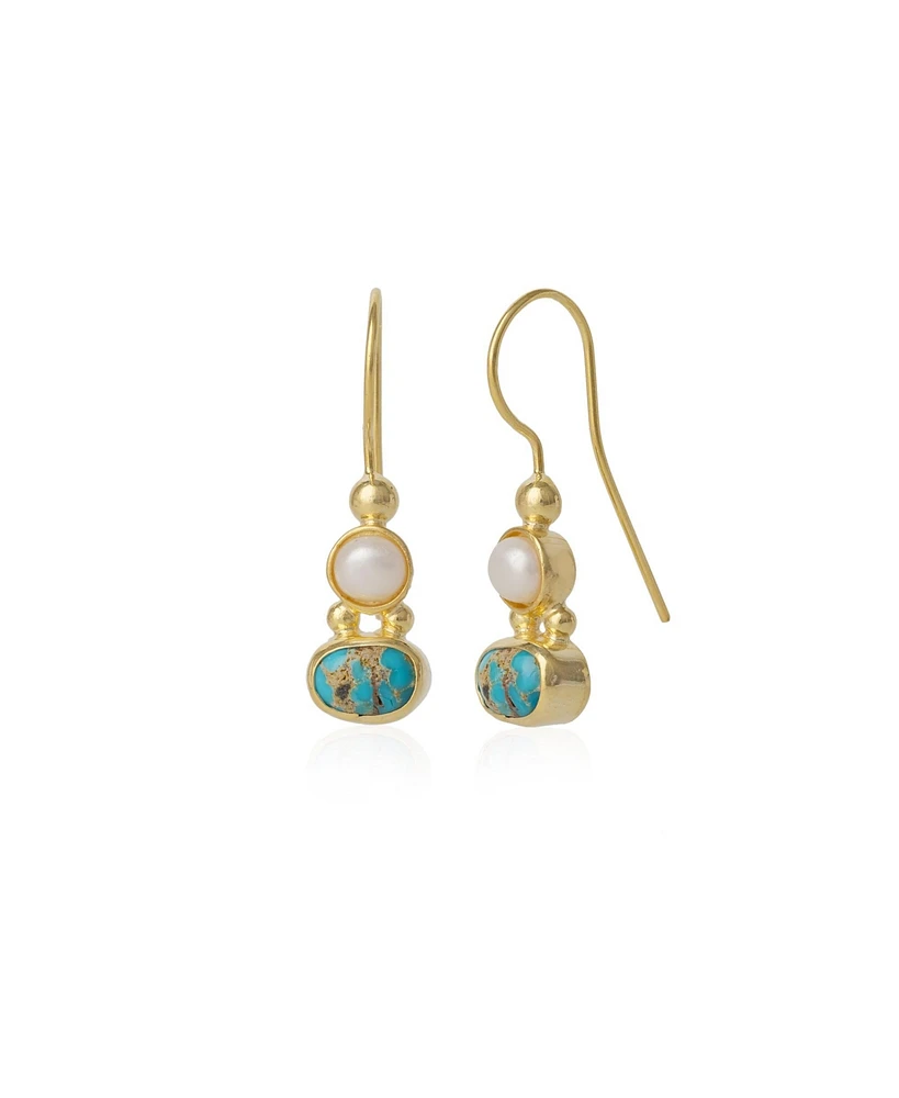 Spero London Authentic Turquoise Sterling Silver Drop Gold Plated Earring