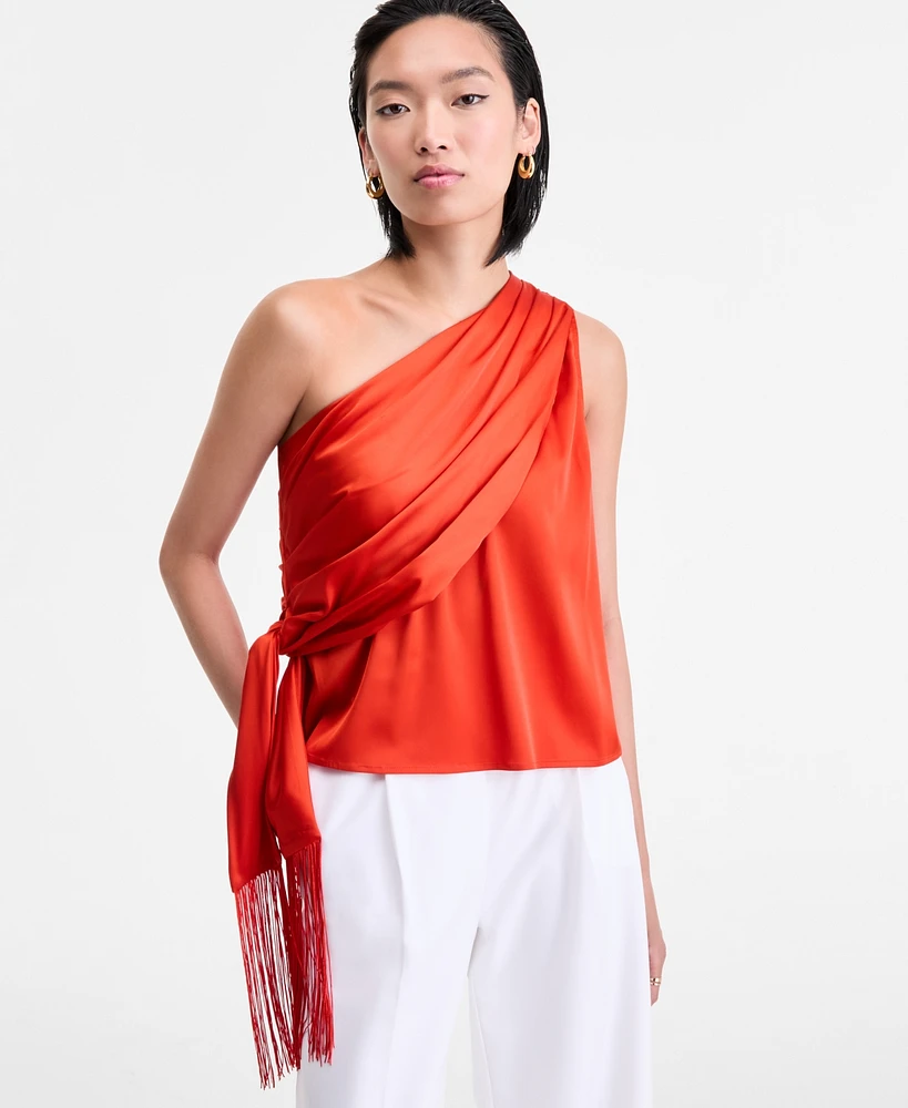 I.n.c. International Concepts Women's One-Shoulder Side-Fringe Top, Exclusively at Macy's